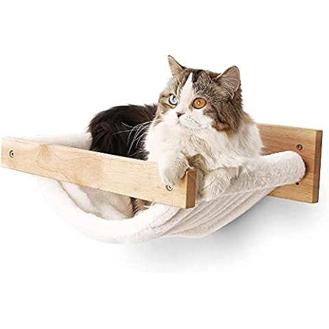 FUKUMARU Katzen-Hängematte zur Wandmontage, großes Katzenregal, modernes Bette und Sitzgelegenheit, Katzenmöbel zum Schlafen, Spielen, Klettern und Faulenzen, Tragkraft bis 18 kg, Weiß Flanell Cover
