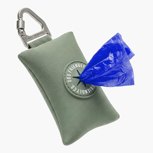 Image of Dog Friendly Co. Poop Bag Holder for Leash, Doggie Waste Bag, Premium Khaki | One Click Clip Potty Carrier Dispenser, Pet Trash Bags, Neoprene Fabric for All Weather Conditions, Stylish Walking Accessory