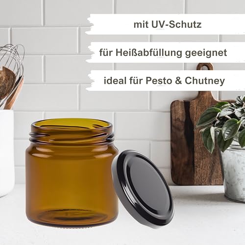 mikken 8 Einmachgläser 215ml braun Glasdose mit Deckel und Etiketten