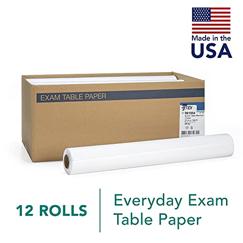 Tidi Everyday Exam Table Paper, White, 21" X 125' (Pack Of 12) - Fluid And Barrier Protection - Absorbent Crepe Paper - Medical Supplies (981004) #TOP1