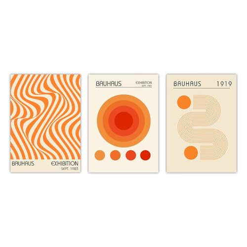 Peinture sur toile minimaliste moderne géométrique orange en triptyque 60x80