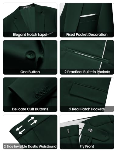 Image of WULFUL Men's Slim Fit Suit One Button 3-Piece Blazer Dress Business Wedding Party Jacket Vest & Pant