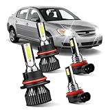 LED Front Light Bulbs Combo Fit for Chevy Cobalt 2005 2006 2007 2008 2009 2010 Headlight Bulbs , 9007 High/Low Dual Beam and H11 Fog Light Bulbs,400% Brightness,Plug and Play, 60W 6000K,Pack of 4
