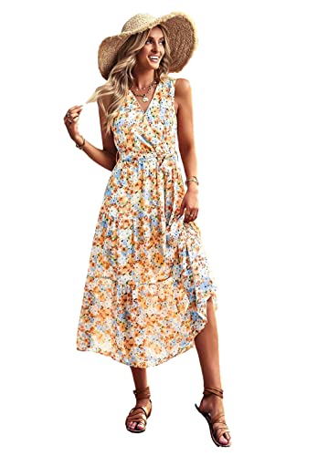 Robe d'été vintage à imprimé floral jaune Adhdyuud taille S