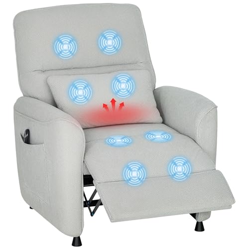 HOMCOM Poltrona Relax Elettrica Massaggiante e Riscaldante, Silenziosa, Poltrona Reclinabile 150° in Ciniglia con Cuscino, Funzione Memory, 2 Telecomandi, Poggiapiedi, USB per Soggiorno, Grigio Chiaro