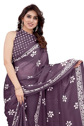 Image of MIRCHI FASHION Saree for Woman Chiffon Batik Printed | Lightweight Daily Wear Women's Office Sari with Blouse Piece (Available in 40 Colours)