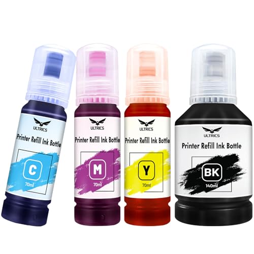 ULTRICS Printer Refill Ink, Universal Bulk Refillable Ink Kit for Refilling Ink Cartridges and CISS Systems Compatible with Epson Canon Brother Dell HP Kodak Lexmark Xerox - BK 140ml, C M Y 70ml Each