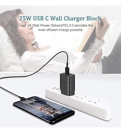 Image of Original 25W Type C Super Fast Charger Adaptor Android Phone Wall Charger for Galaxy S23 Ultra /S23 /S23 Plus /S22 /S22 Ultra /Galaxy Tabs Black Mobile Charger (DEC200)