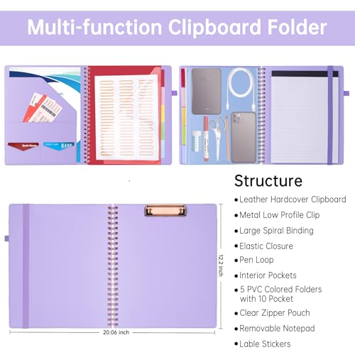 Image of HAUTOCO Leather Clipboard Folio, Spiral Organizer with Notepad & Storage
