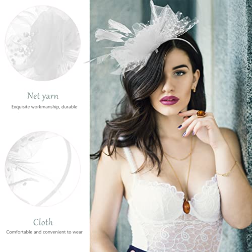 Lurrose Black Fascinator Fascinators for Women White Fascinator Net Yarn Hairband, Wedding Hair Accessories - Image 3