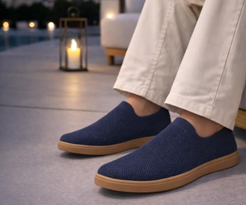 Image of Kraasa Men's Casual Slip-On Loafers | Soft Knitted Upper Breathable Flex Upper | Lightweight Comfort Shoes | TPR Sole