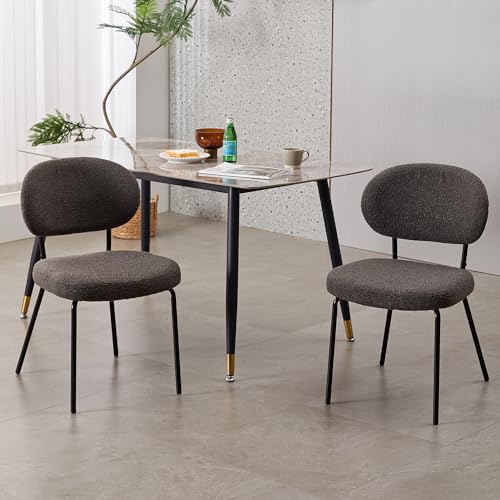ENYLAY Modern Dining Chairs, Upholstered Fabric Side Chairs with Padded Seat and Ergonomic Curved Back, Sturdy Metal Legs for Dining Room, Kitchen, Restaurant or Cafe(Brown, Set of 2)