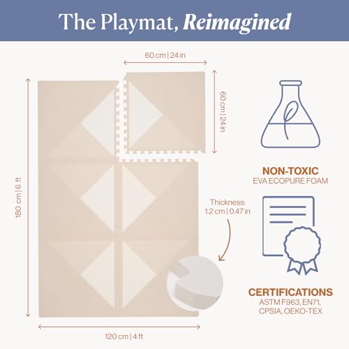 Image of Toddlekind Baby Play Mat, 6 X 4 feet, Reversible Crawling Carpet, Soft Foam, 1.2cm Thick Floor Mat for Toddlers & Kids, Foldable, Expandable, BPA Free Non Toxic, Easy to Clean, Anti-Slip, Kyte Mocha