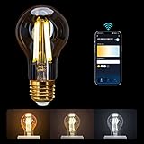 Aigostar Smart Bulb E27, Alexa Light Bulb, WiFi Smart Bulb 6W LED Filament Bulb Works with Amazon Alexa&Google Home, Dimmable 2700-6500K Warm to Cool Daylight Vintage LED Bulb A60, No Hub Required