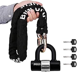 Bike Chain Lock , BIGLUFU 100cm Long Heavy Duty Motorcycle Lock with 4Keys 16mm U Lock, Anti-Theft High Security Bicycle Lock Padlock for Bike Bicycle, Motorcycle, Scooter, Door, Gate, Fence