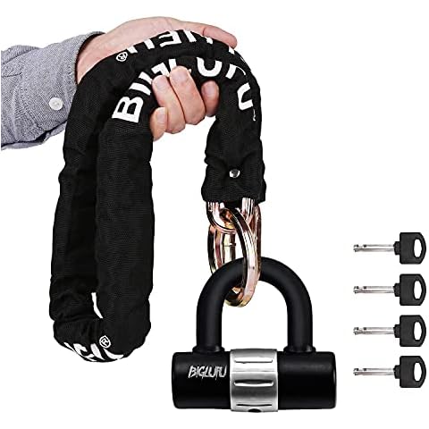 Bike Chain Lock , BIGLUFU 100cm Long Heavy Duty Motorcycle Lock with 4Keys 16mm U Lock, Anti-Theft High Security Bicycle Lock Padlock for Bike Bicycle, Motorcycle, Scooter, Door, Gate, Fence Cover