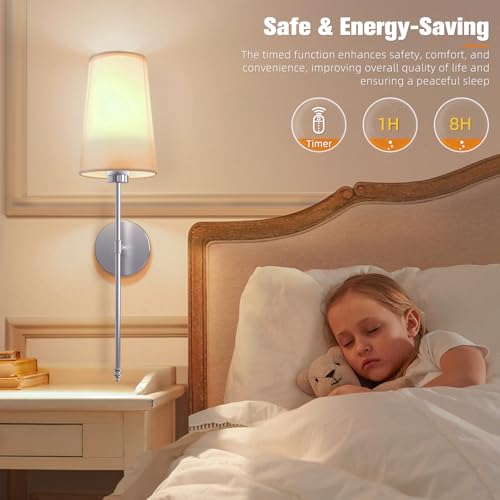 Image of NIORSUN Brushed Nickel Battery Operated Wall Sconce Set of 2,Rechargeable Wall Lights with 10400mAh Dimmable Detachable Bulbs and Remote,9 Colors Wireless Sconces for Bedroom Living Room Hallway