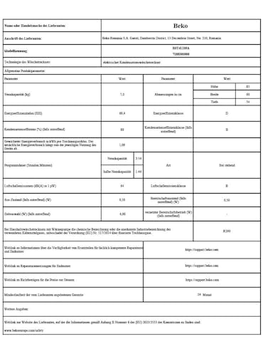 Beko B3T41239A Wäschetrockner, 7 kg, Frontlader Wärmepumpentrockner, SteamCure - Dampffunktion, kombinierter Filtermechanismus, 15 Programme, Knitterschutz, AquaWave Schontrommel, 54,3 cm tief, Weiß