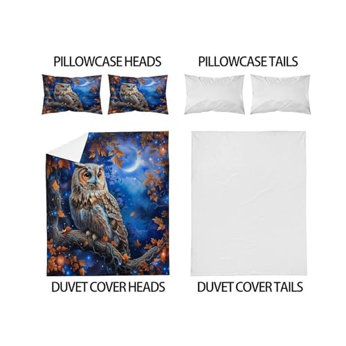 Housse de couette forêt sauvage parure lit double microfibre chouette