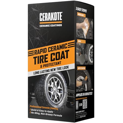 Cerakote® Rapid Ceramic Tire Coat Spray - Long Lasting Ceramic Coating with New Tire Look for Cars and Trucks - Easy to Use Applicator and Quick Drying for Professional Results - 8 fl oz