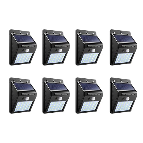 Lámparas solares para exteriores con detector de movimiento, 8 unidades de 30 LED, detector de movimiento solar, exterior, lámpara de pared impermeable, luz solar para jardín y terraza, patio, garaje,