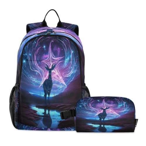 Sac à dos cerf ciel étoilé bleu violet ergonomique avec pochette repas isolante