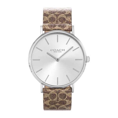 Coach Perry Perry Dial Stainless Steel Quartz 36MM Womens Watch silver/brown/pattern 1個 Watch Silver Dial