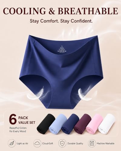 Image of FINETOO 6 Pack Womens Seamless Underwear Full Coverage No Show Hipster Panties Sexy Stretchy Invisible Briefs Bikini Lingerie