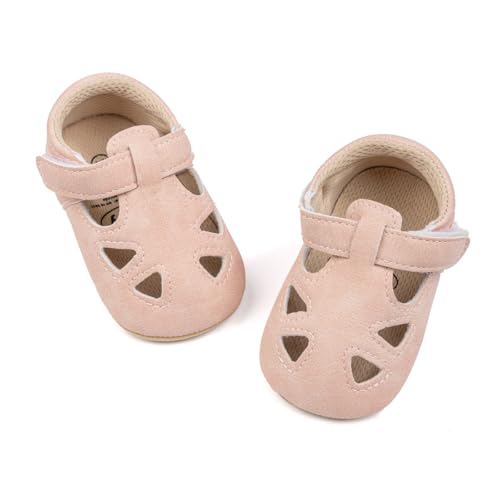 HsdsBebe Sandals for Baby Boys Girls Closed-Toe Pu Leather Anti-slip Soft Sole Unisex Infant Beach Sandals First Walkers Summer Crib Shoes(JML6171 pink