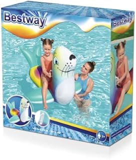 Bestway Flash 'N' Splash Seal Ride On, Tie-Dye Pool Toy, Kids Swimming Pool Float, Giant Inflatable Pool Float