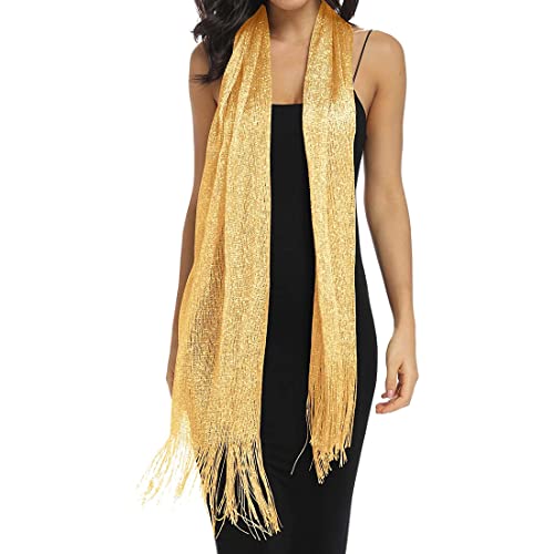 TSLRSA Top Tendance Belle Étole Femme Châle Wrap Écharpe Brillante - Cérémonies Soirée Fêtes Mariage Cérémonie Cocktail Bal de Promo Couleur Doré Pailletée(200X50cm) 1.0 unité