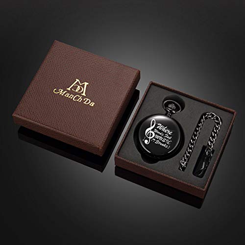 Pocket Watch, Where words fail, MUSIC Speaks Loud Pocket Watch and Chain for Men Women, Music Motif Quartz Laser Engraved Pocket Watch Vintage Steampunk Necklace Numerals steampunk buy now online