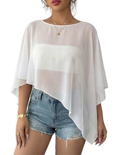 Avidlove Elegant Batwing Sleeve Capelet for Women Sheer Chiffon Shawl and Wrap Lightweight Bridesmaid Cape with Irregular Hem