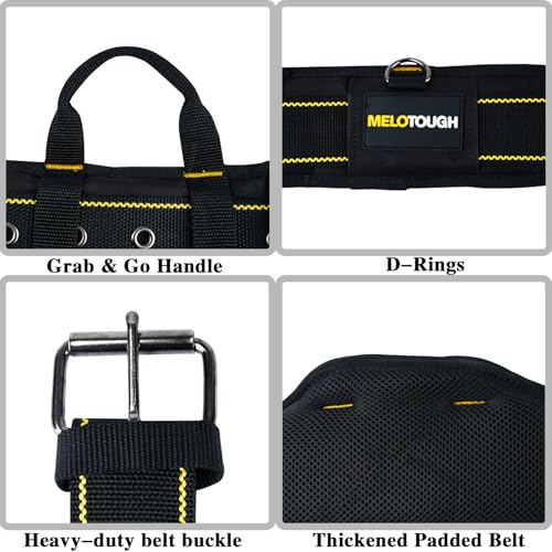 Image of MELOTOUGH Padded Tool Belt for Men with handle strap, Heavy-Duty Work Belt with D ring, Adjustable Waist 36 inch-47 inch for Electrician (Tool Belt Suspenders Not Included)