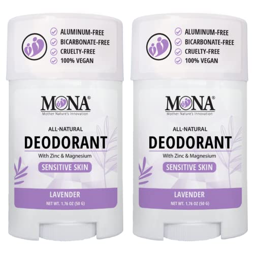 Image of MONA BRANDS All Natural Deodorant For Women & Men | For Sensitive Skin | No Aluminum or Baking Soda | (2-Pack LAVENDER 1.76 Oz each)