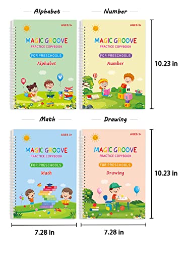 8 Pcs Grooved Handwriting Book Practice For Kids, Reusable Handwriting Preschool Workbook, Children's Magic Copybooks With Auto Disappearing Ink Pen (8 Large Books+4 Pens+4 Pencil Grips+20 Refills) #TOP5