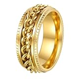 Udolfly Mens Fidget Rings Anxiety Rings for Men Womens Chain Spinner Rings for Adults Titanium Steel Ring Gold Gold Size 8