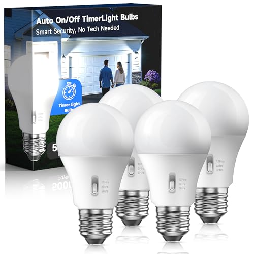 Timer Light Bulb 100W Equivalent 13W 5000K Bright White A19 E26 LED 4pcs