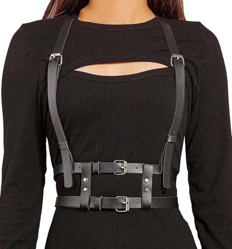 Punk Waist Harness Belt Fashion Pu Chain Black Leather for Women Body Corset Accessories Adjustable Gothic Circle Dress