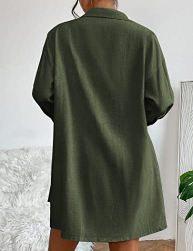 Beyove Women's Casual 2 Piece Linen Set Outfits Set Loose Fit Tracksuit Oversized Tops 3/4 Sleeve Button Shirt Shorts Set, Army Green Xxl #TOP5