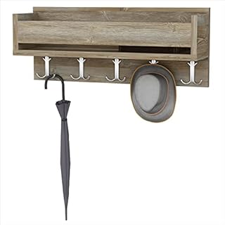 Evdekimoda Ruby Coat Rack Floating Wal Shelves Entryway Organizer, Wood Coat Hooks Rack with 5 Hooks Shelf Hallway Organiser Holder Storage (Sapphire & Oak)