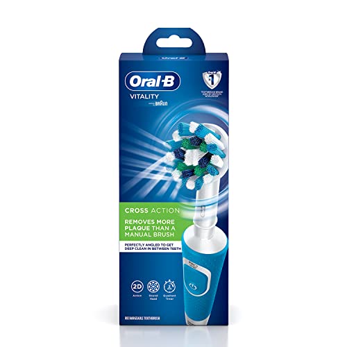 Image of Oral B Vitality 100 Blue Criss Cross Electric Rechargeable Toothbrush Powered by Braun & Oral-B CrossAction Electric Toothbrush Replacement Heads - Pack of 4 - Oral Care Combo