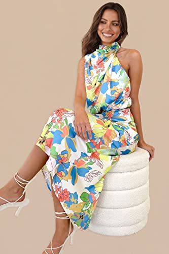 Image of PRETTYGARDEN Women's 2026 Summer Satin Dress Elegant Sleeveless Mock Neck Cocktail Party Maxi Dresses