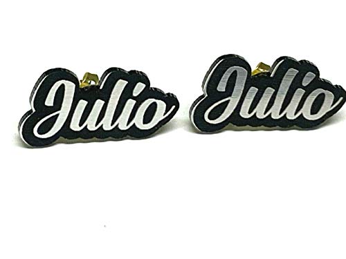 Personalized Custom Black and Silver Posts Studs Earrings Name Plate Laser Cut Design Stunning - Quality, Attractive Fashion Earrings, Made To Order, Any Name or Word - 1 INCH Size, Post Earrings Design2