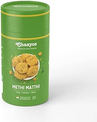 Chaayos Methi Mathri (150g Pack) | Chai Time Snacks | Ready to Eat Mathri Snacks | Mini Methi Matthi | Indian Namkeen Nashta | Authentic Regional Preparation | Tea Time Party Snacks |