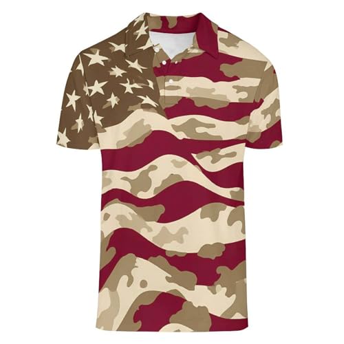 U.S Flag with Desert Camouflage Mens Golf Shirt Ice Silk Short Sleeve Polo Shirts Slim Fit Casual Athletic Tee Top 6