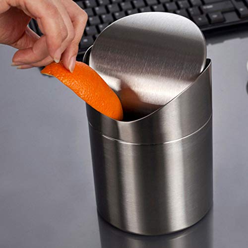 Pequeña caneca de basura de acero inoxidable con tapa miniatura 2