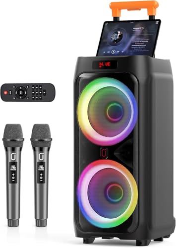 JYX Karaoke Machine with 2 Wireless Microphones for Adults, Dual 8 Subwoofer Big Bluetooth Speaker with 500W Peak Power, PA System with DJ Light, Rolling Wheels and Trolley, Perfect for Outdoor Party