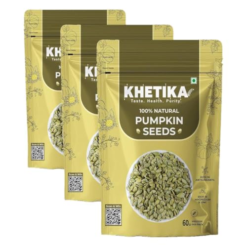 Image of Khetika Pumpkin Seeds 500g I AAA Grade I Raw & Unroasted Pumpkin Seed I Seeds For Eating I Rich in Protein, Dietary Fibre, Omega -3, Magnesium, Zinc (Pack of 3)