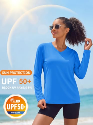 Image of MAGCOMSEN Sun Shirts for Women Long Sleeve SPF Shirt V-Neck UPF 50+ UV Prontection Quick Dry Top for Workout Hiking Swim